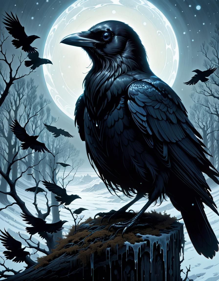 Eerie Raven with Bioluminescent Eyes