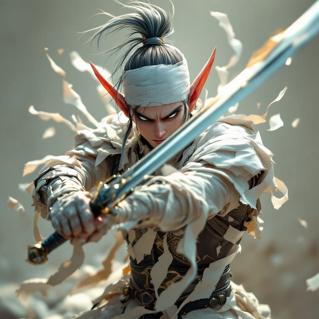 Elf Swordsman Wrapped in Toilet Paper: Anime 3D Art