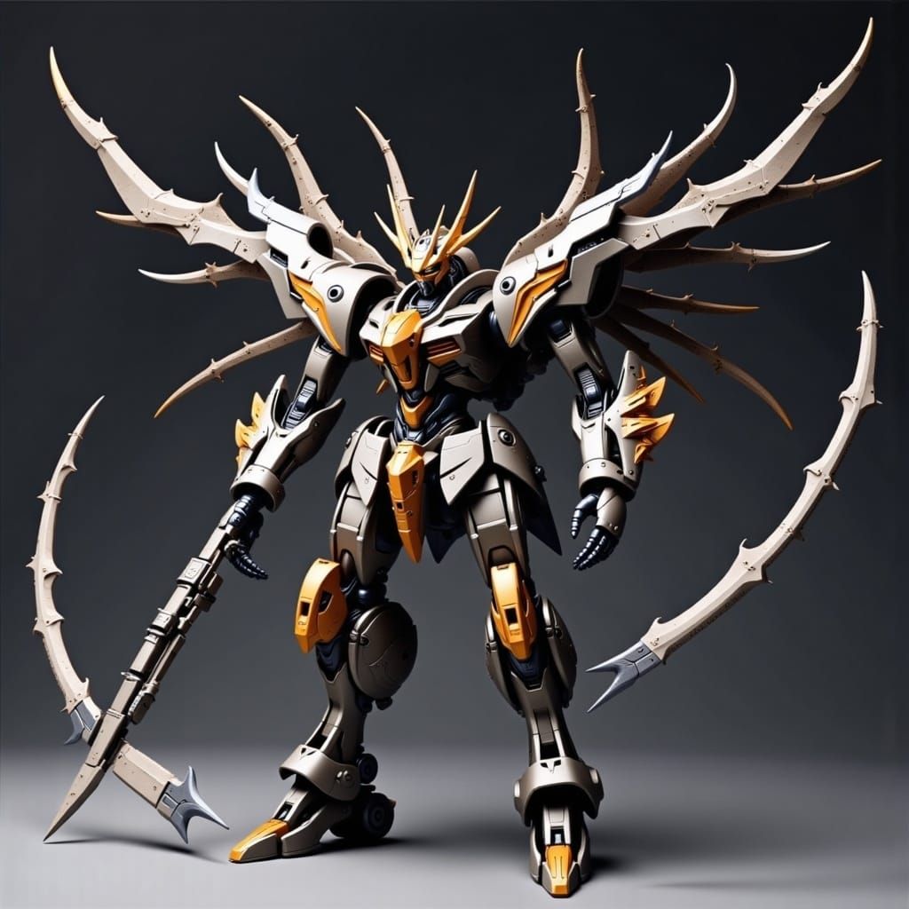 Sleek Mobile Suit Robot with Scythe