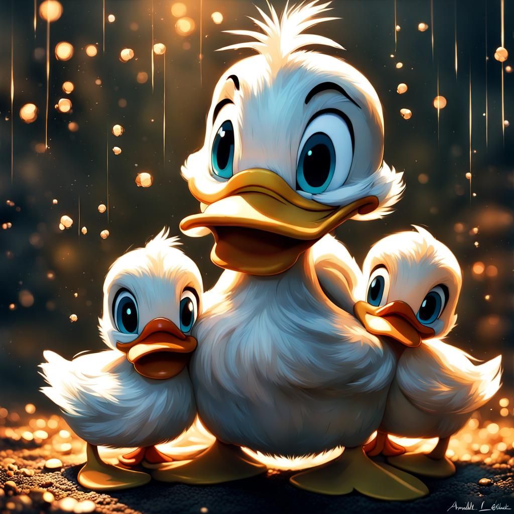 Chibi Donald Duck with Nephews: Fireflies and Glitter