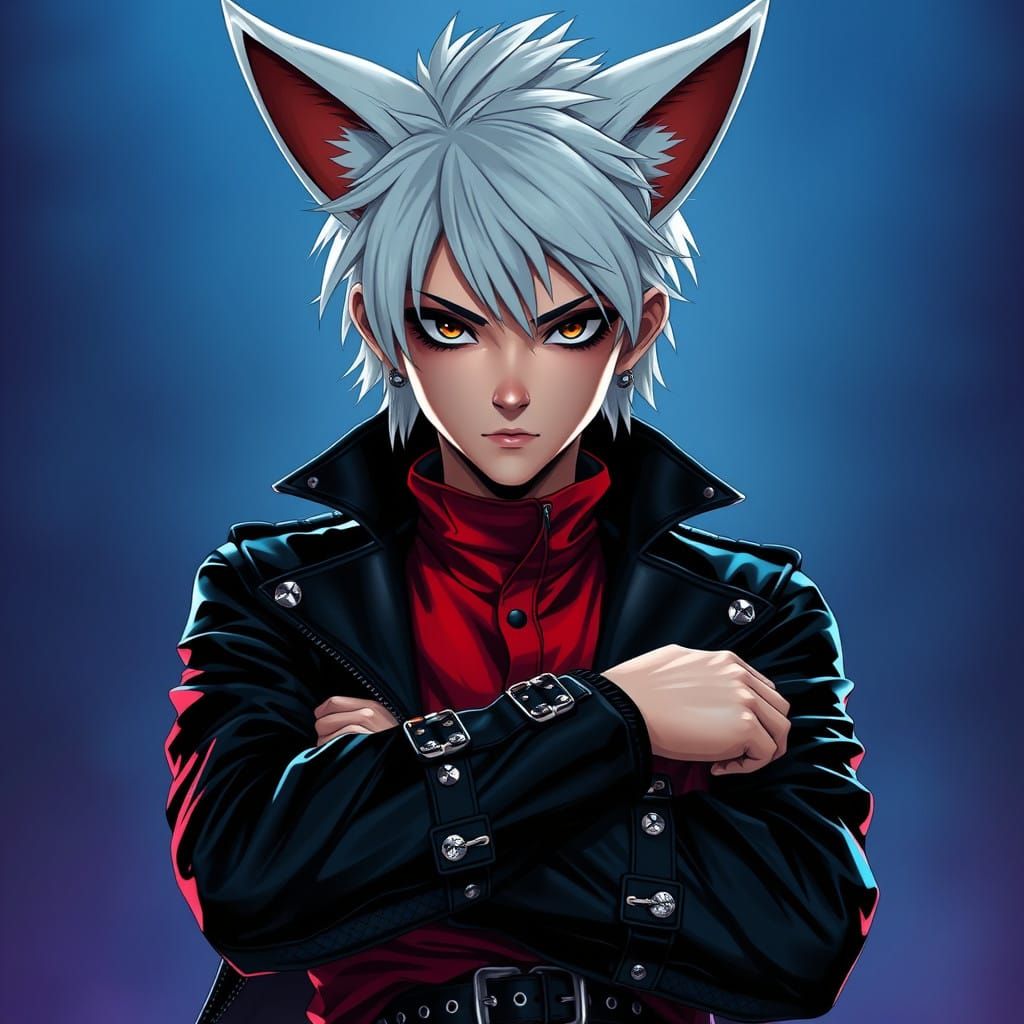 Anime Punk Rocker with Fennec Fox Ears and Spiky Hair