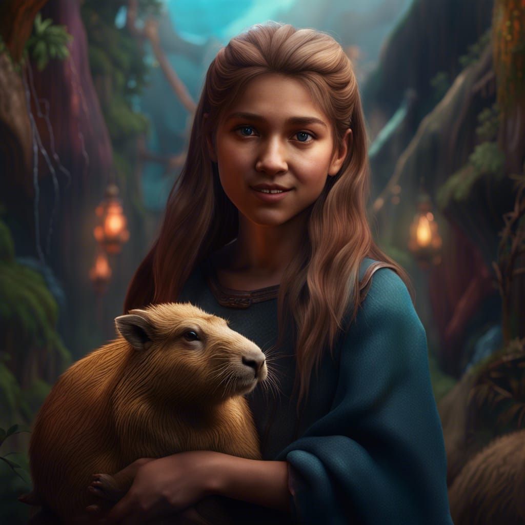 Girl and Capybara Fantasy Concept Art