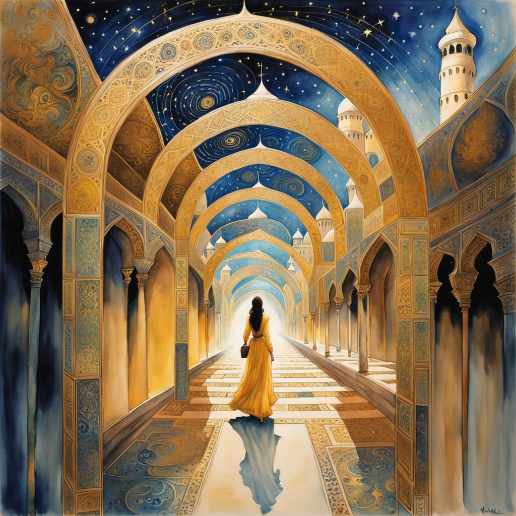 Stellar Citadel: A Watercolor and Ink Dreamscape