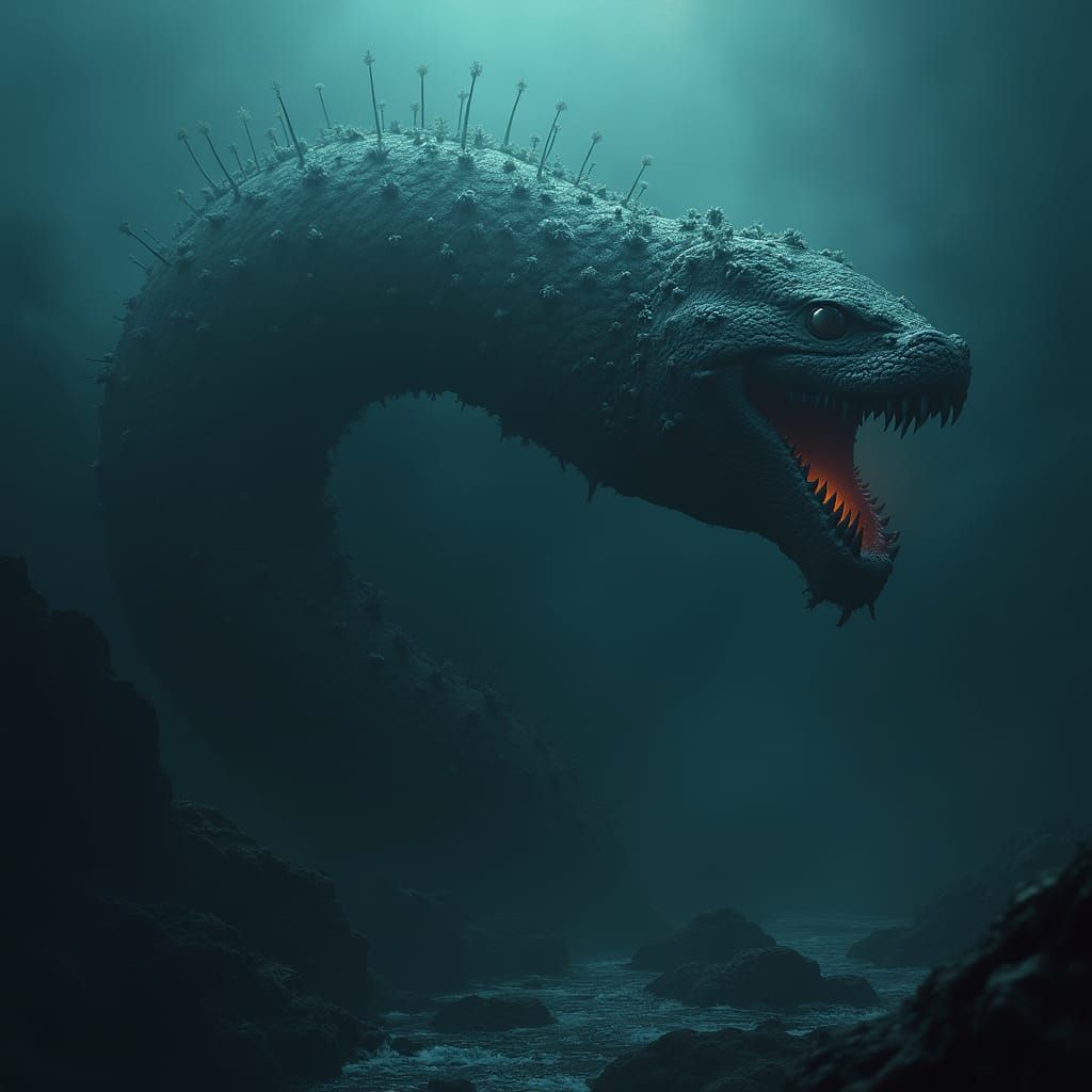 Colossal Leviathan in Dark Abyssal Ambiance