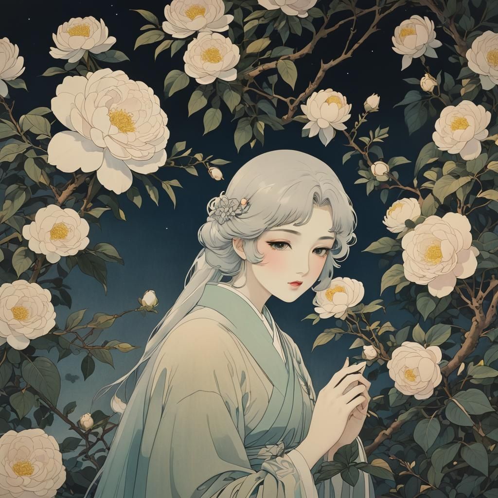 Anime Ghost Camellia: Impressionistic Noctilucent Photograph