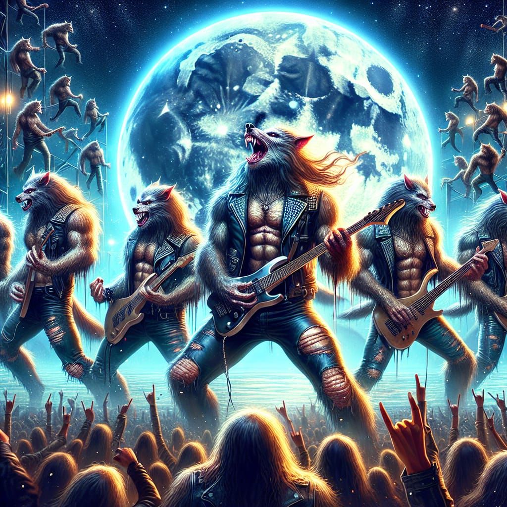 Werewolf Heavy Metal Concert Under the Moon