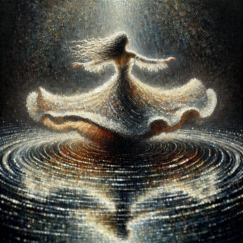 Ethereal Woman Spins in Water, Dissolving into Glittery Magi...