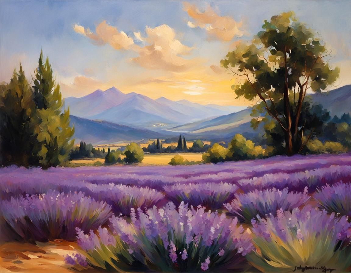 Lavender Field Oil Painting in John Singer Sargent Style