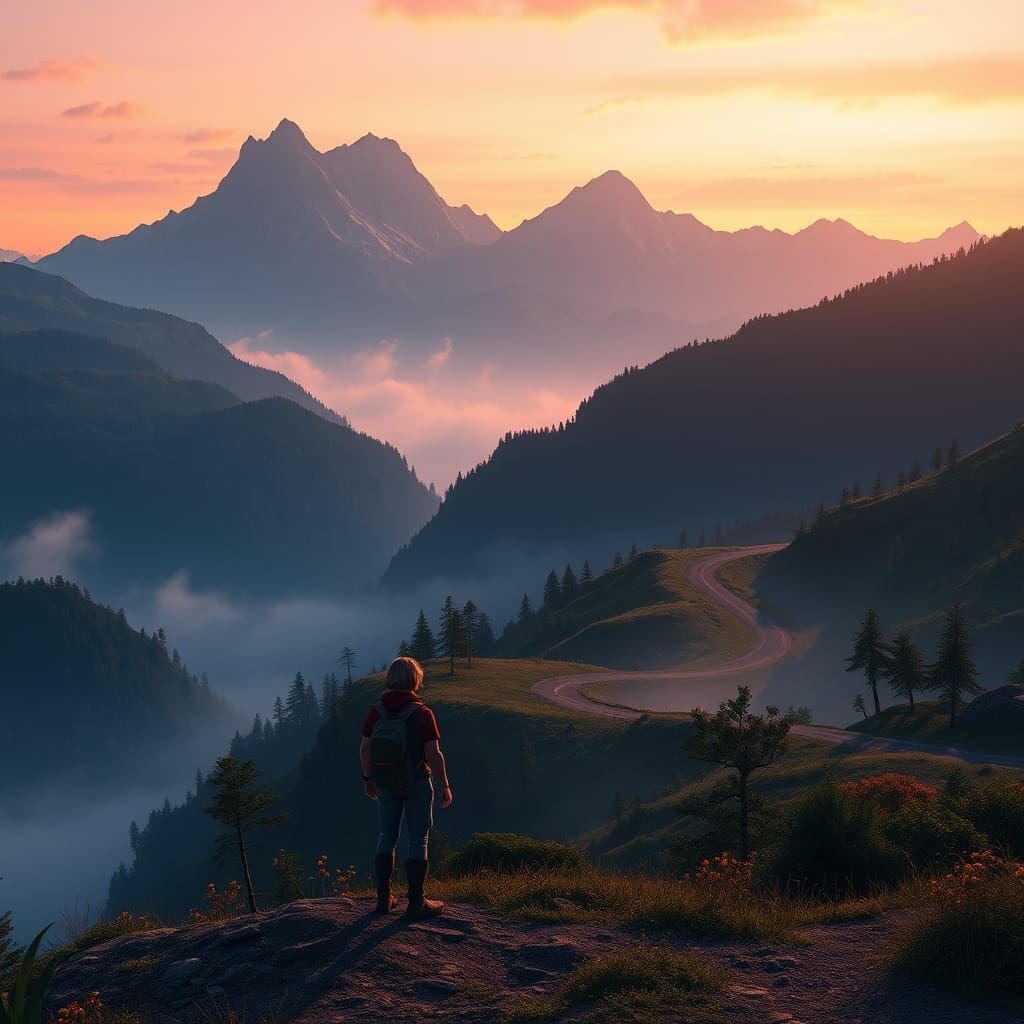 Misty Mountain Road at Golden Hour