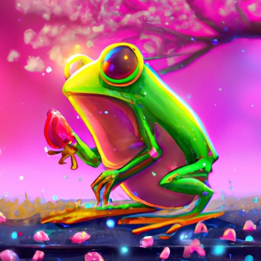 Chibi Frog Portrait Under Sakura Tree