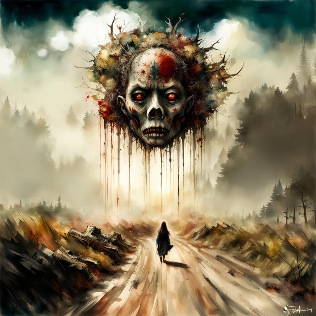 Macabre Kaonashi Monster in Ghibli-esque Wasteland