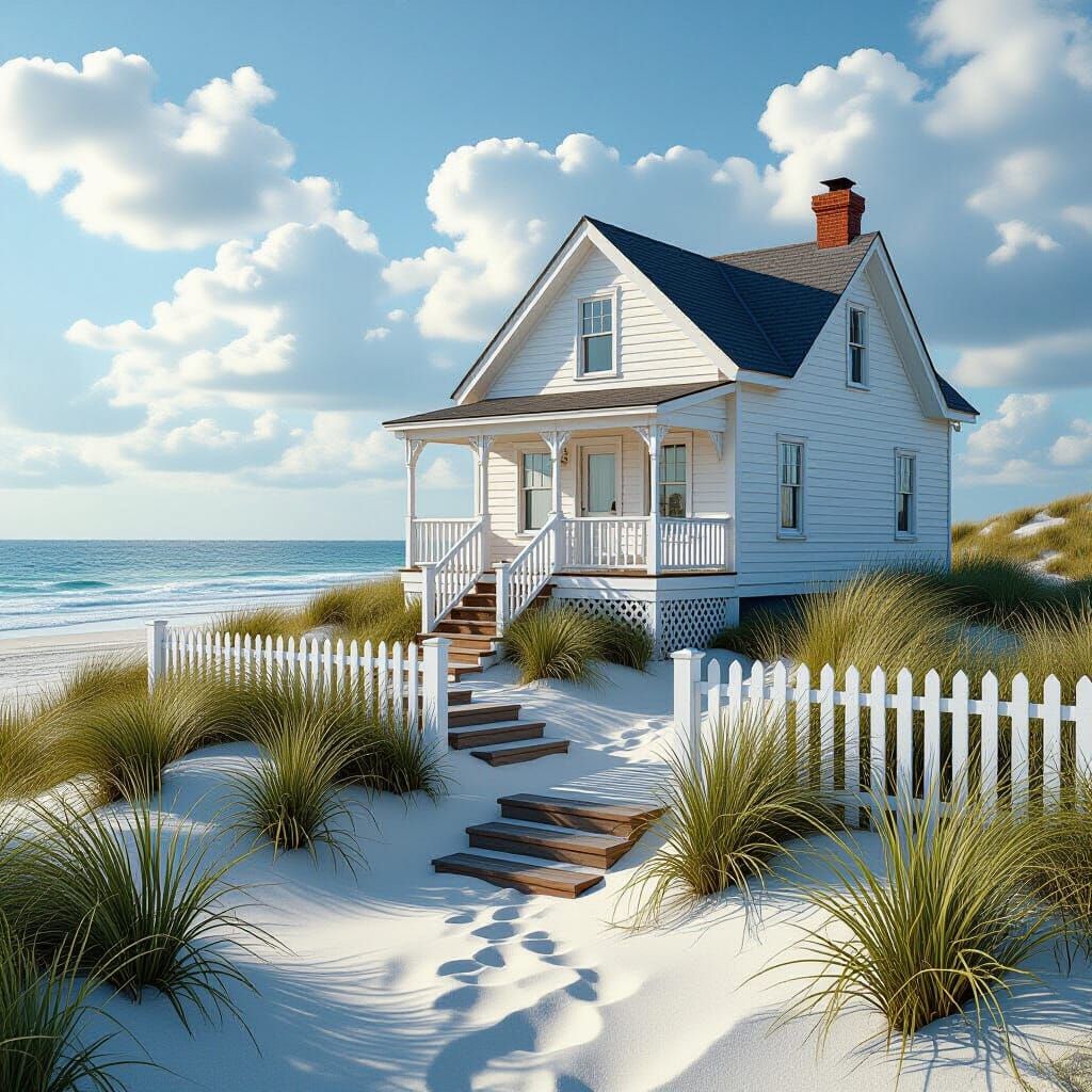 Seaside Cabin on Dune in Matte Painting Style