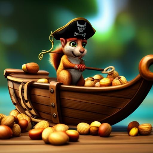 Squirrel Pirate on a Boat: Hyperrealistic Digital Art