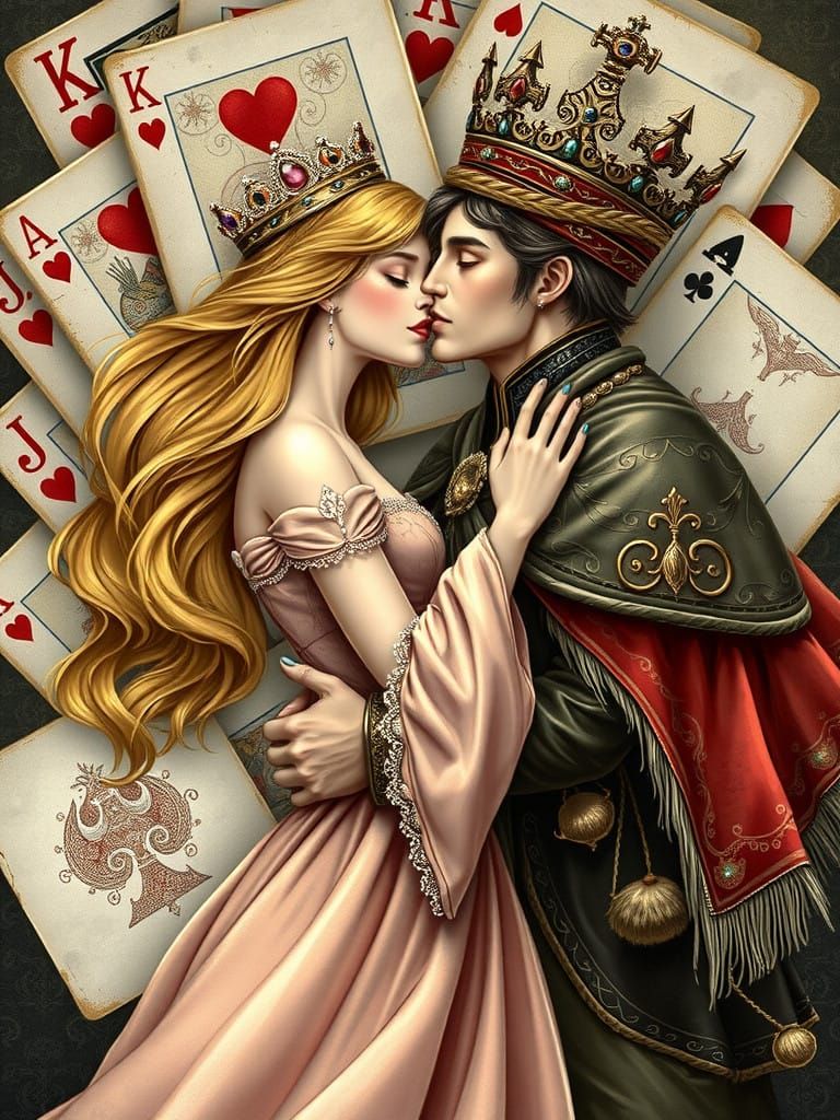 Ethereal Royal Lovers Emerge from Vintage Playing Cards in W...