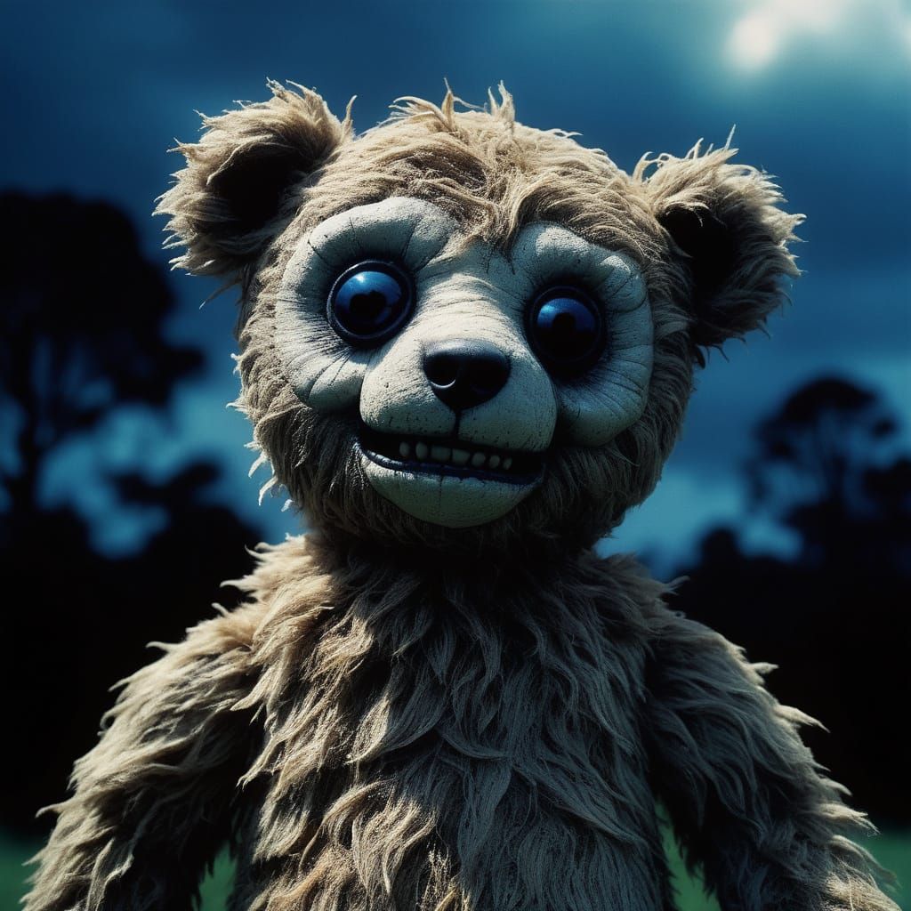 Grotesque Teddy Bear Ignites in a Hellish Inferno