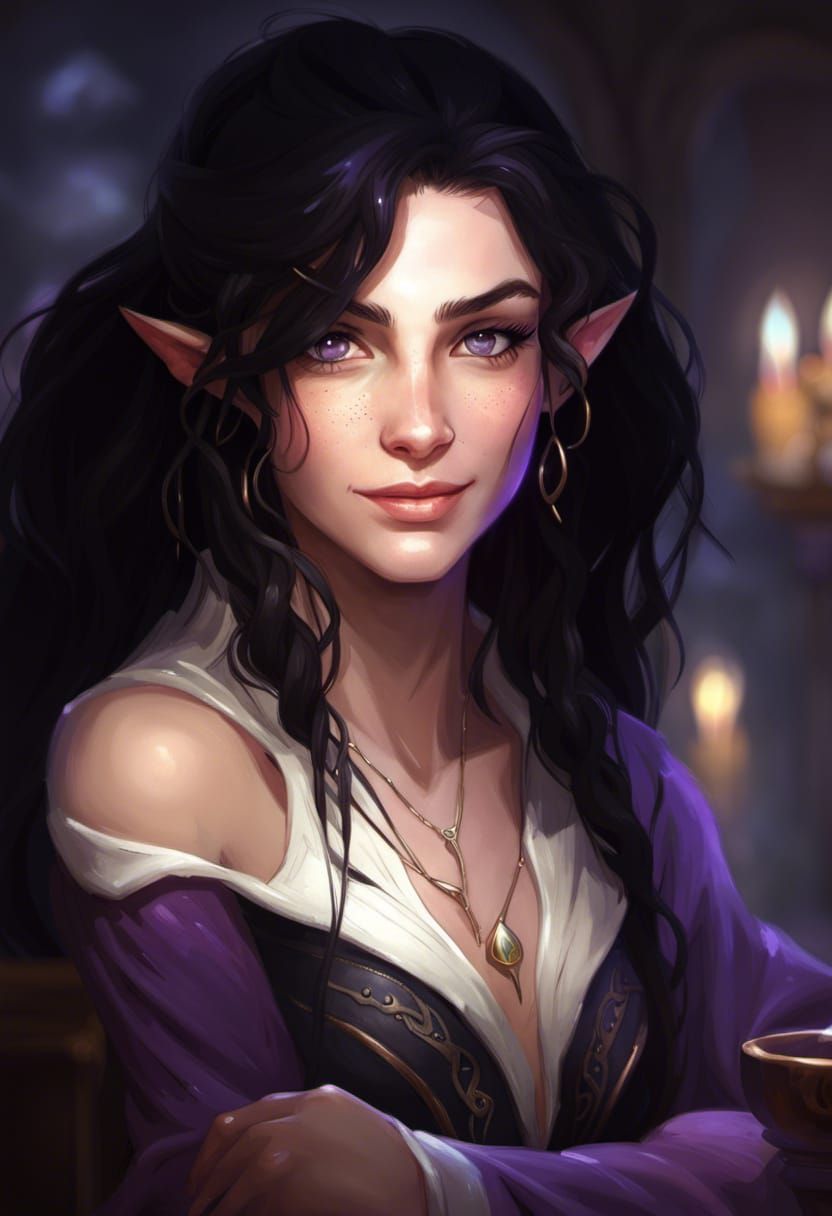 Beautiful Half-Elf Bard Portrait in Fantasy Art Style