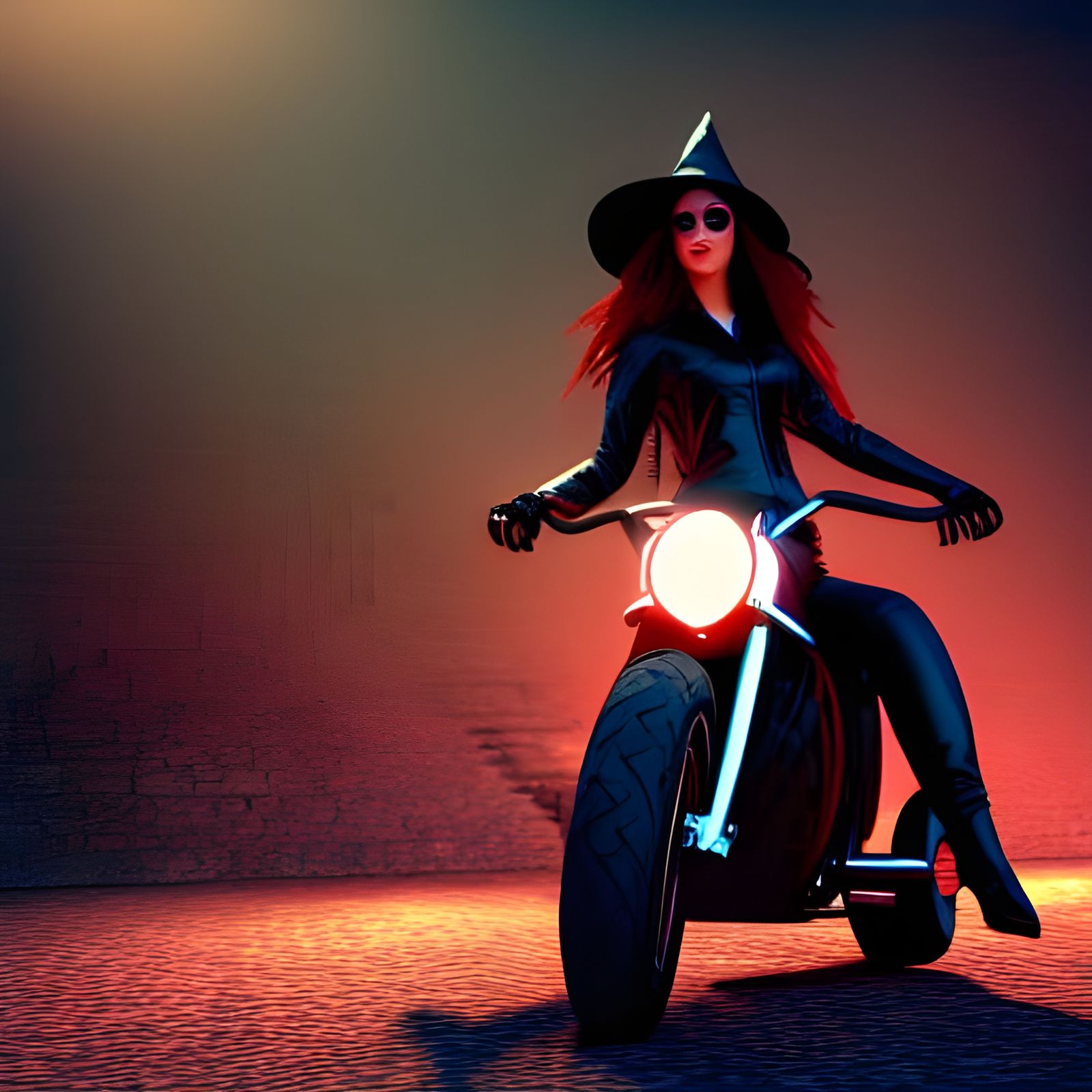 Modern Witch and Broom Motorcycle in 3D Art