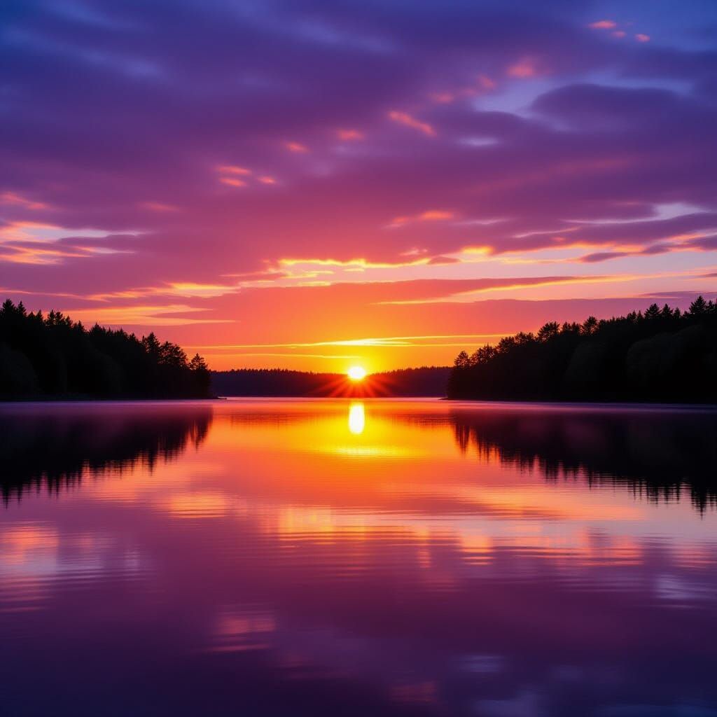 Tranquil Sunset Lake Landscape in Professional Photography S...