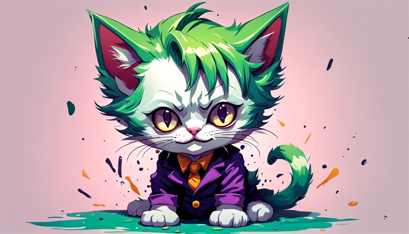 Kitten as The Joker in Anime Style