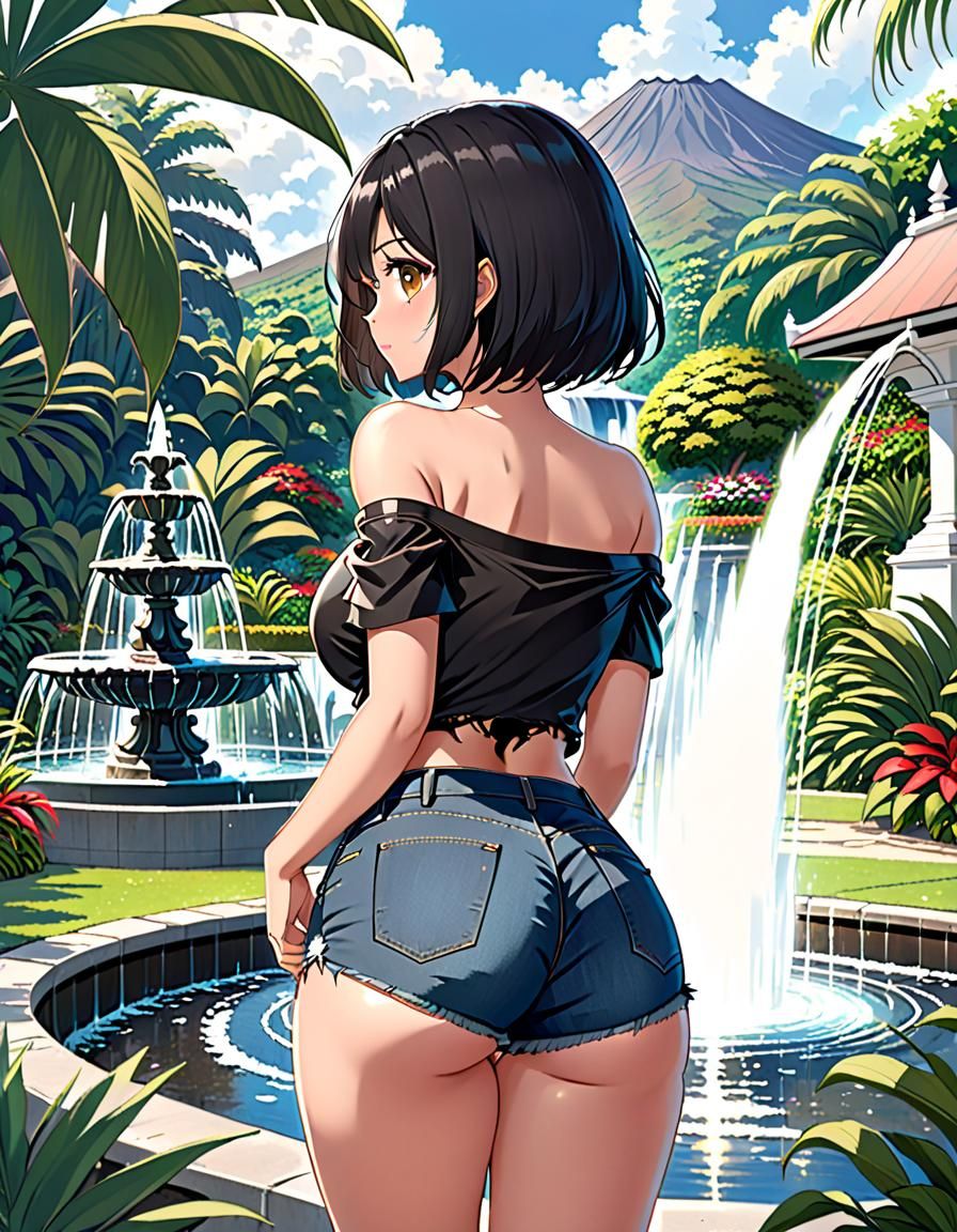 Anime Indonesian Woman in Tropical Garden