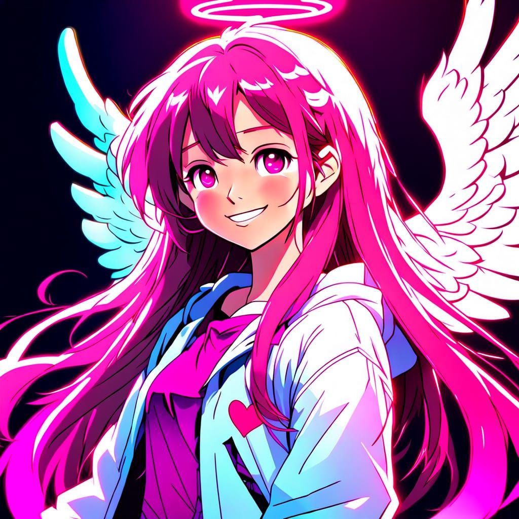 Surreal Angel in Vibrant Neon Light