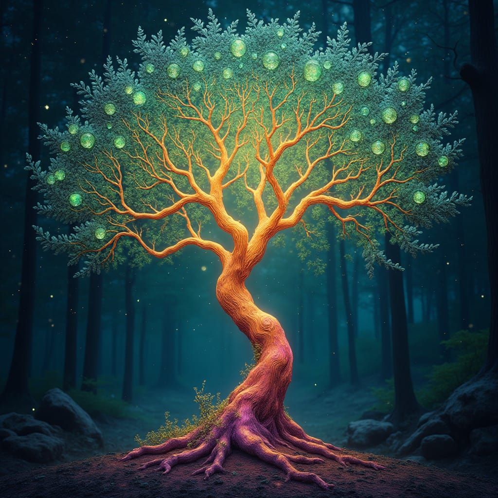 Sacred Fae Tree Illuminates Dark Forest