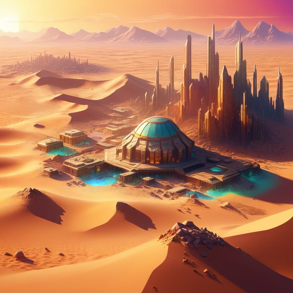 Vibrant Sci-Fi City Hidden Under Desert Dunes