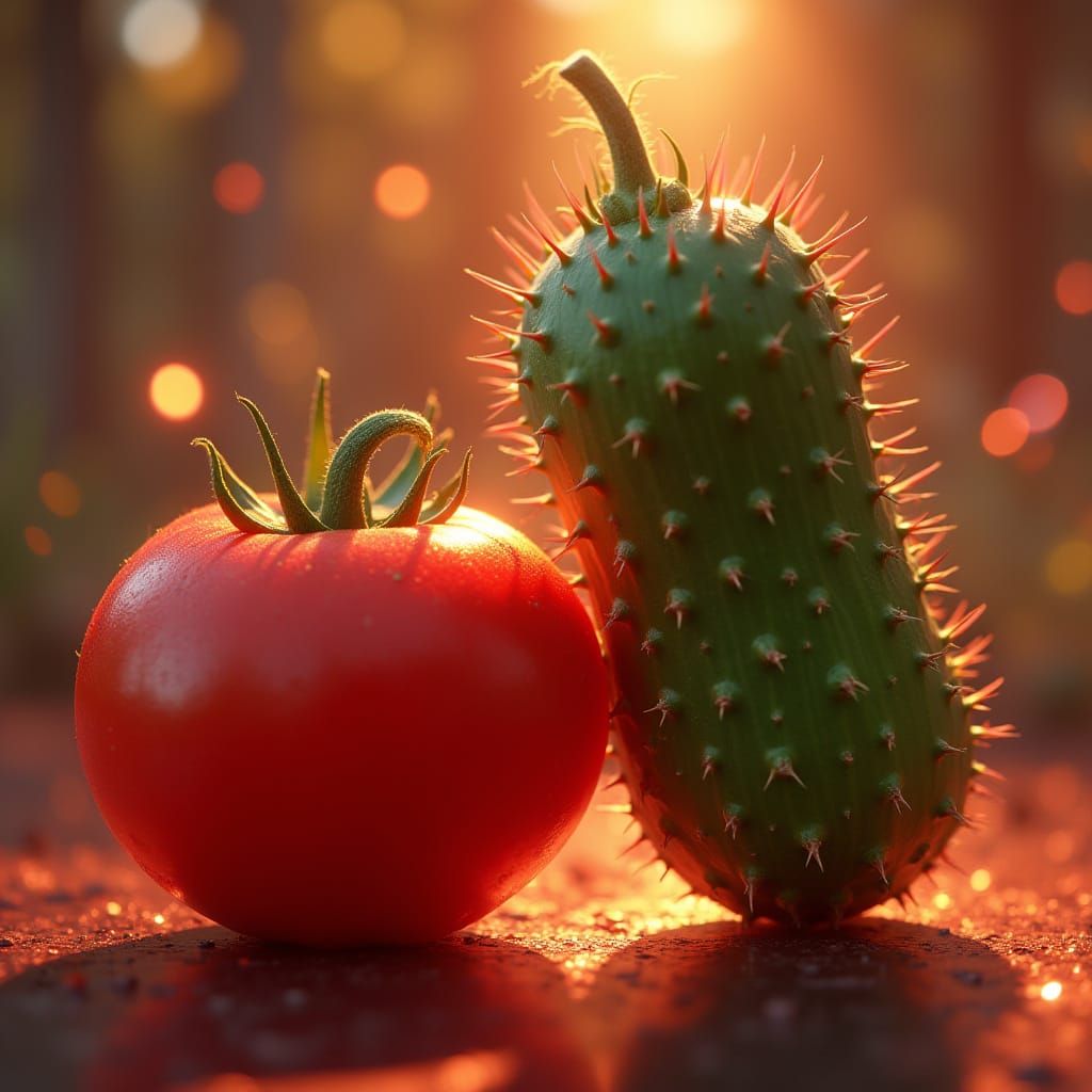Tomato Cucumber Tango: Hyperrealistic Digital Matte Painting