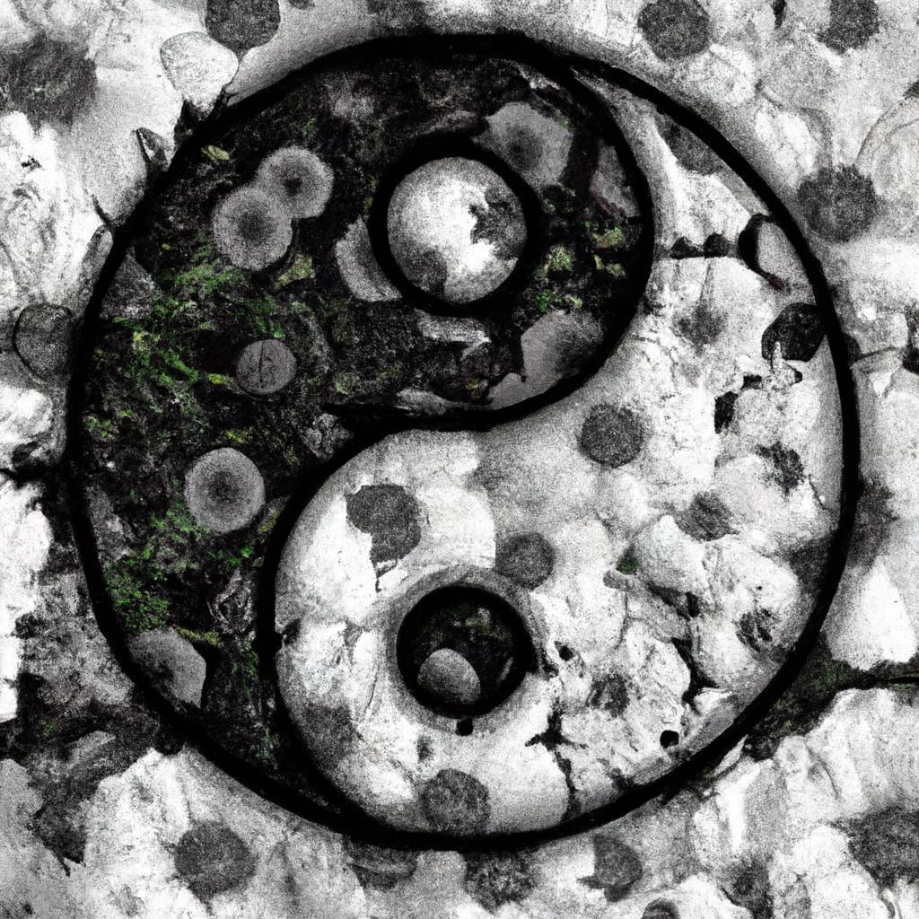 Yin Yang with Flowers in Marble Effect