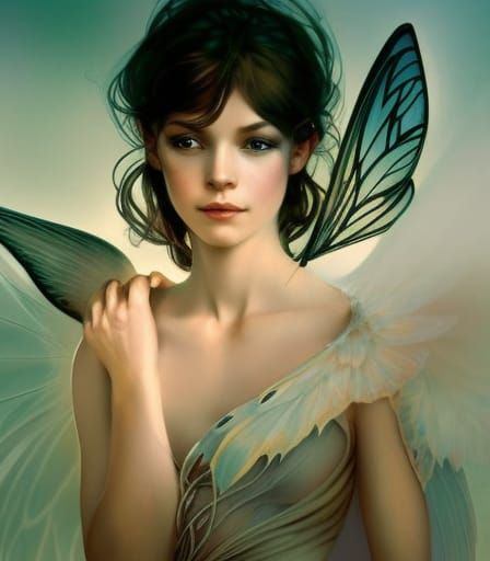 Detailed Pixie Fairy Portrait in Art Nouveau Style