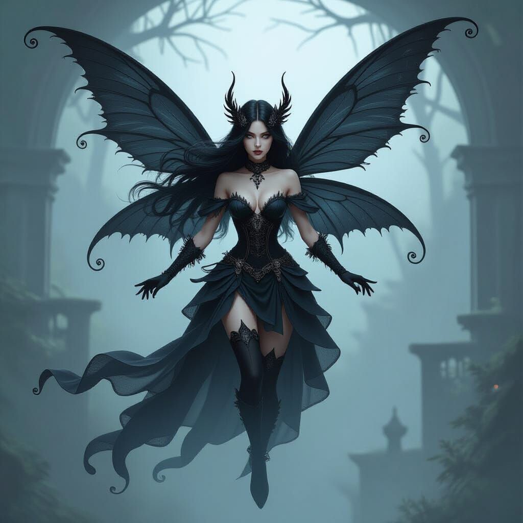 Dark Fairy in Gothic Scene: Digital Art