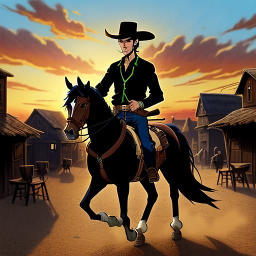 Lucky Luke riding his horse Jolly Jumper