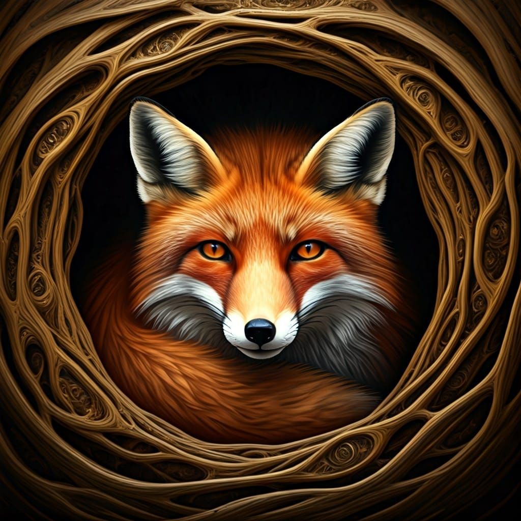 Serene Fox in Cozy Den, Digital Painting
