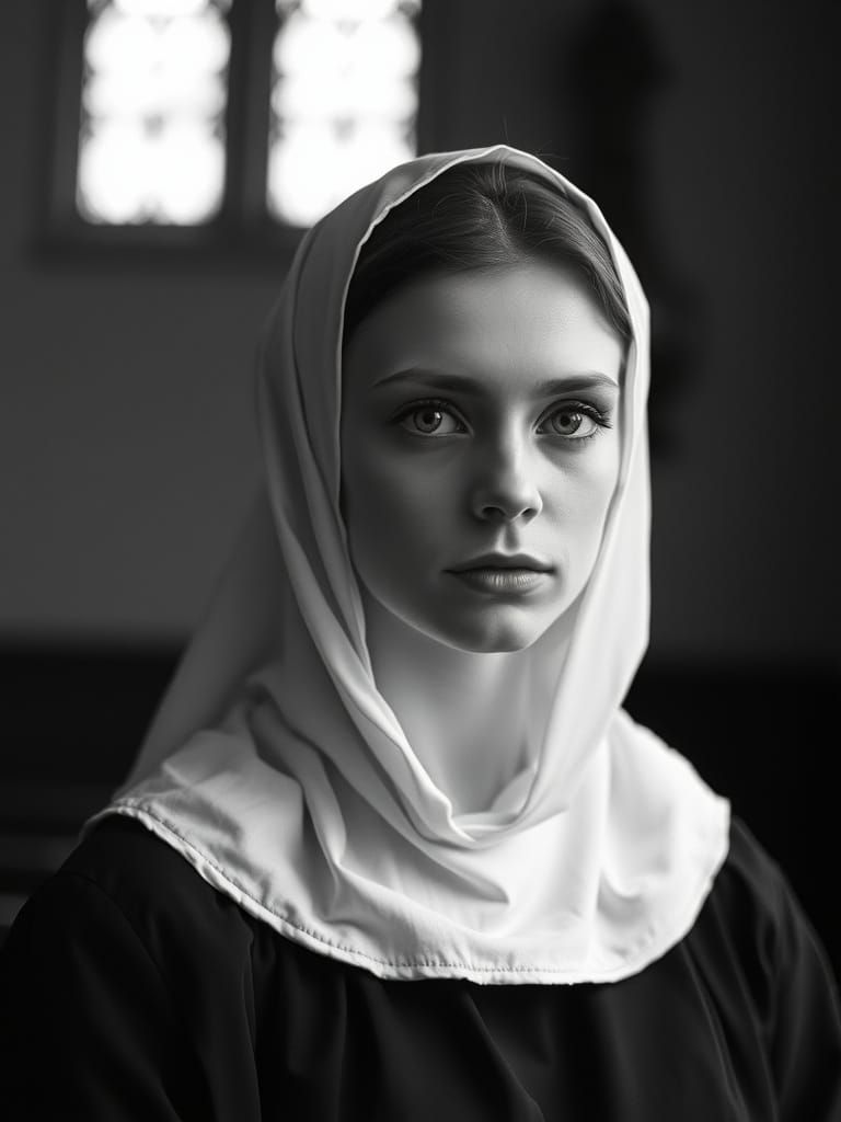 Young Nun Photographed in Classic Black and White