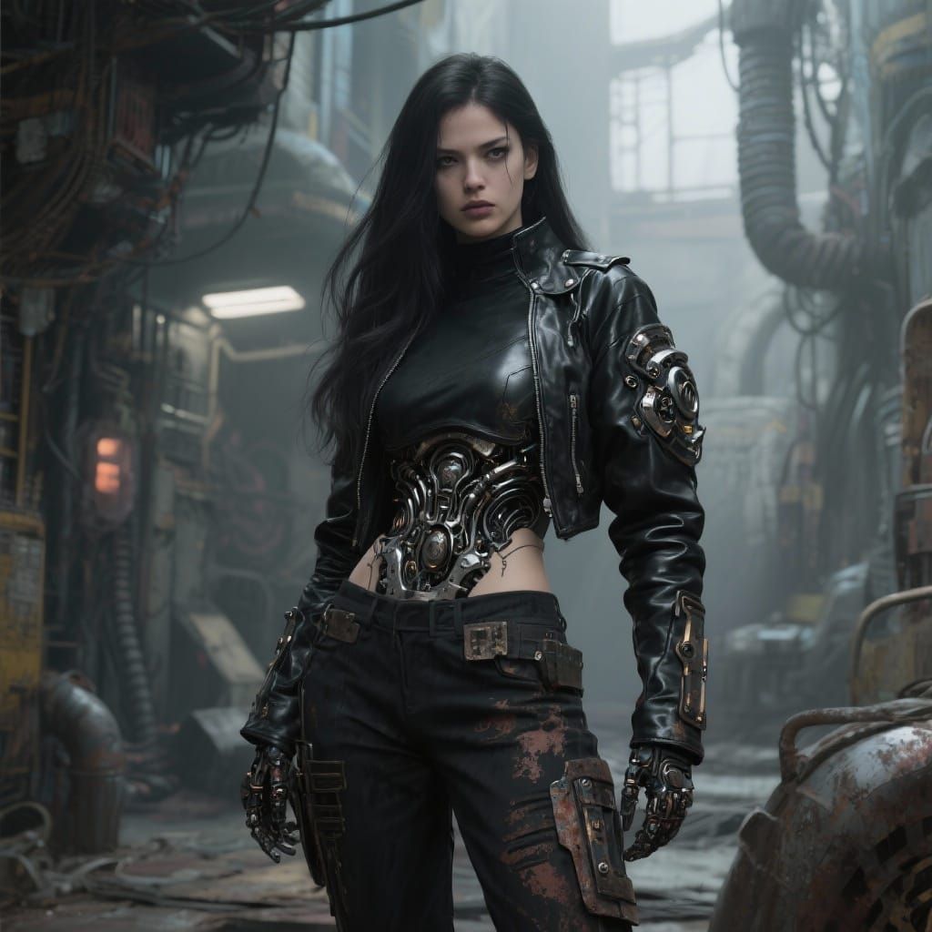 Sci-Fi Woman in Futuristic Attire with Biomechanical Accents