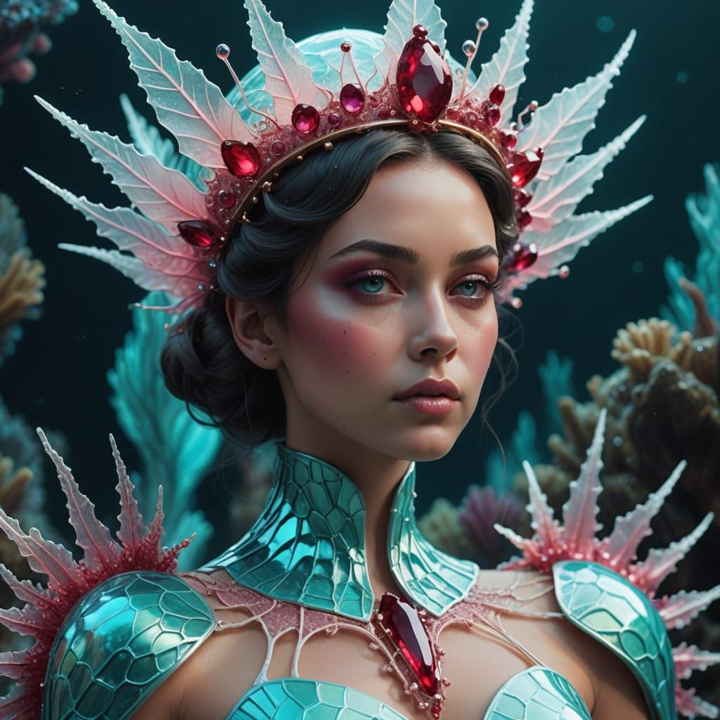 Surreal Futuristic Human Hybrid in Ruby Crown