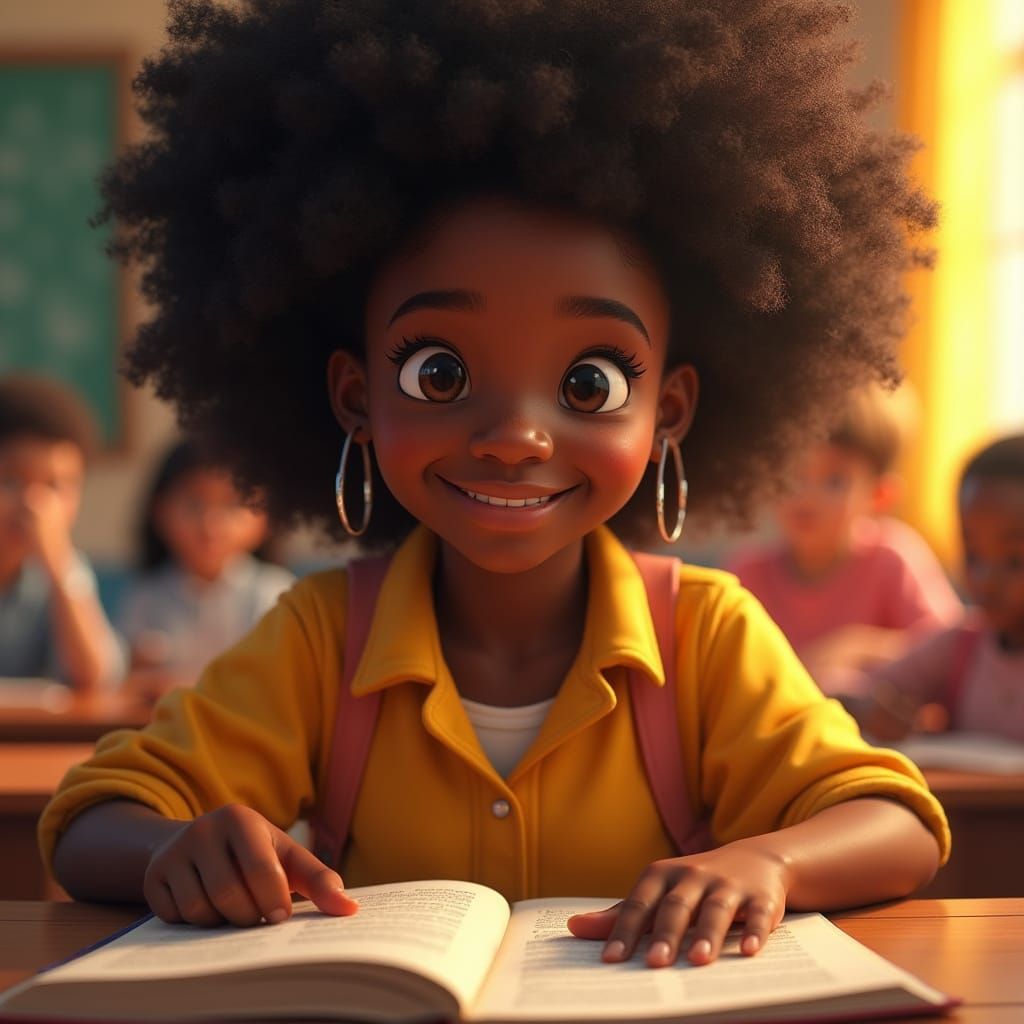 Young Black Girl Learns About Women's History Month with Joy...