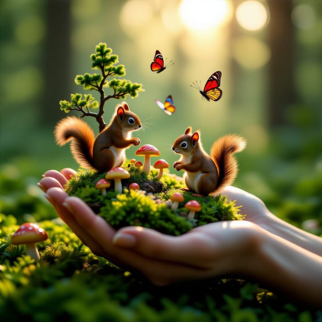Human Hands Gently Holding a Micro-Forest