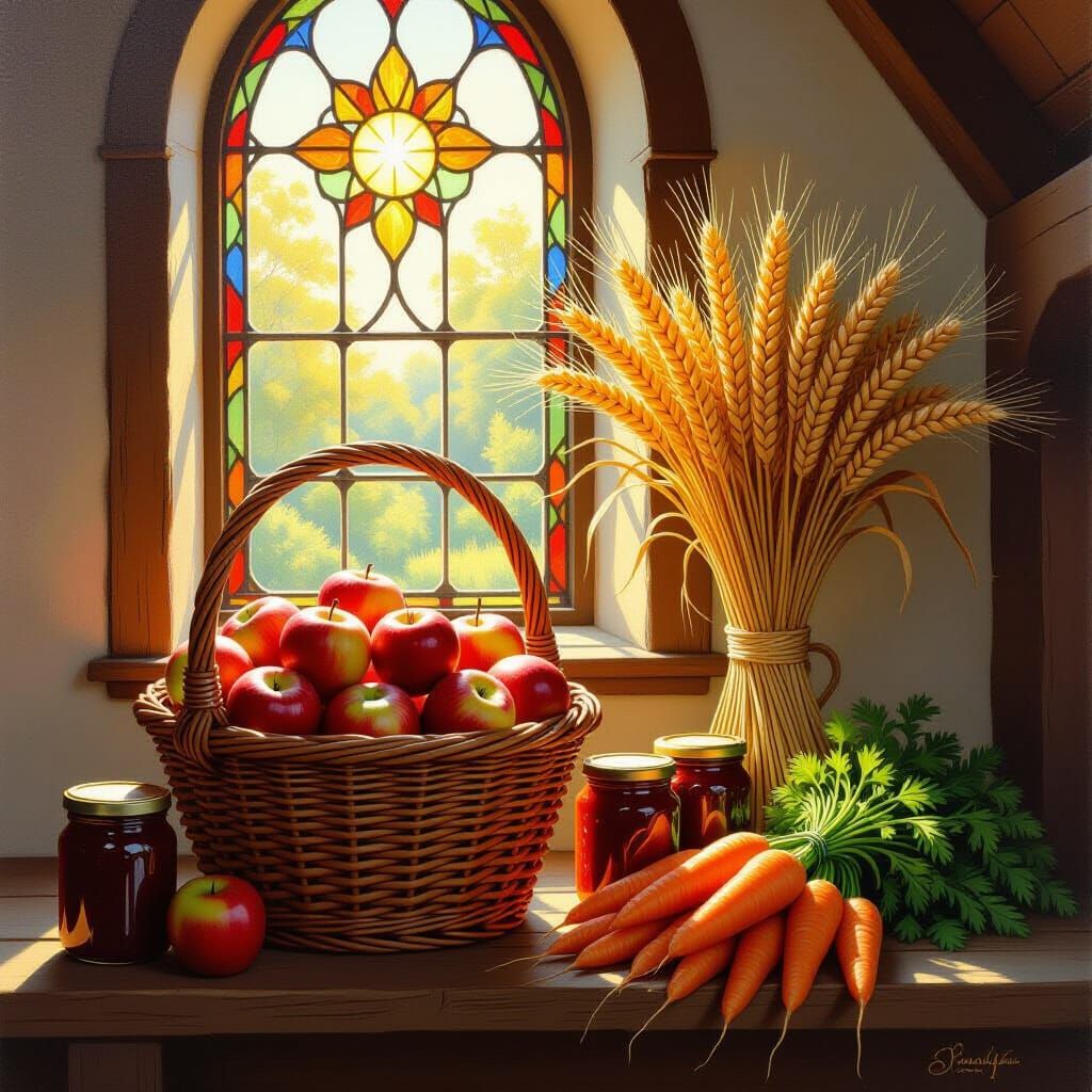 Autumn Harvest Inside European Village Church
