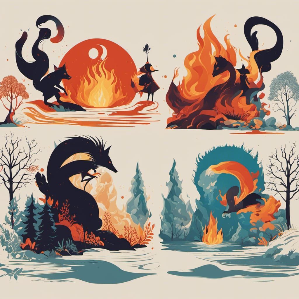 Elemental Witches: Minimalist Studio Photo in Olly Moss Styl...