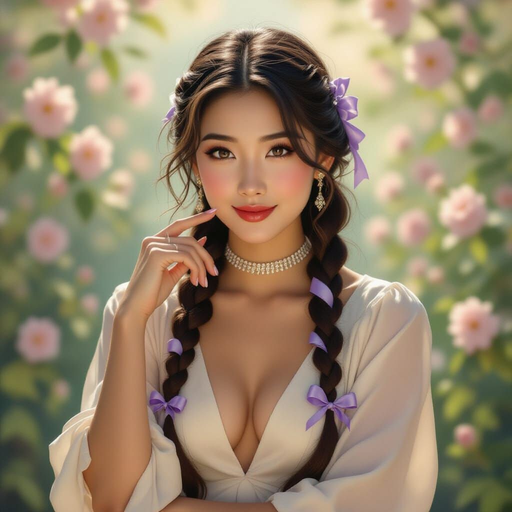 A vintage pin-up oil painting in Gil Elvgren's classic 1940s...