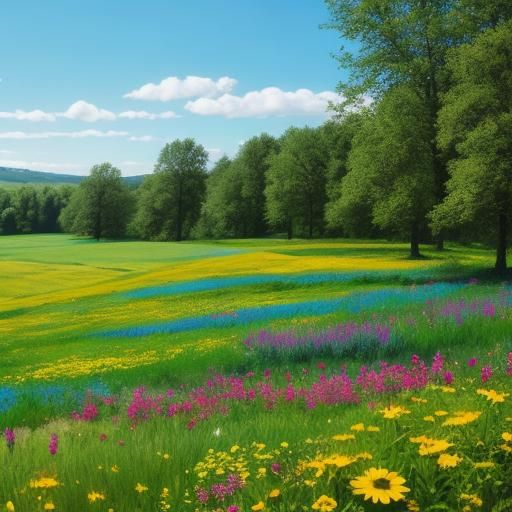 Sunny Country Meadow with Family