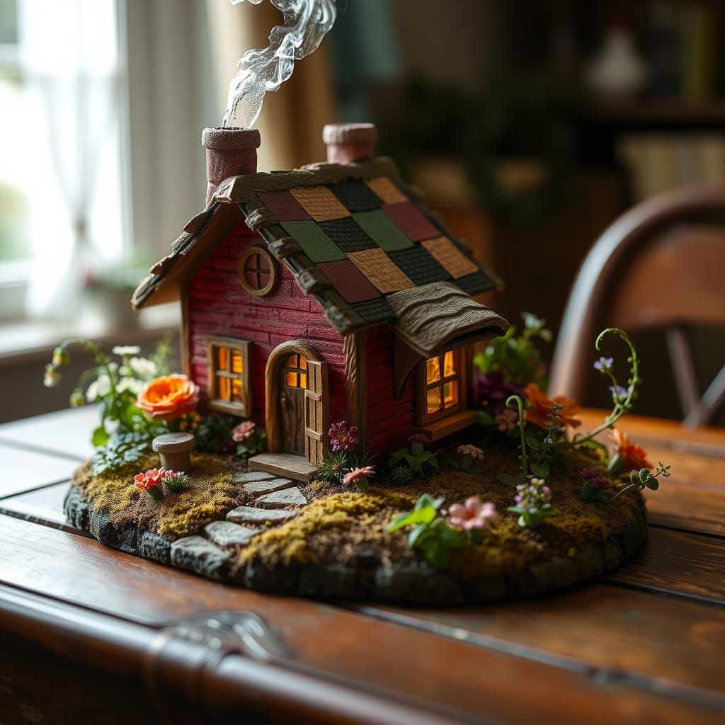 small red house with garden on the table
