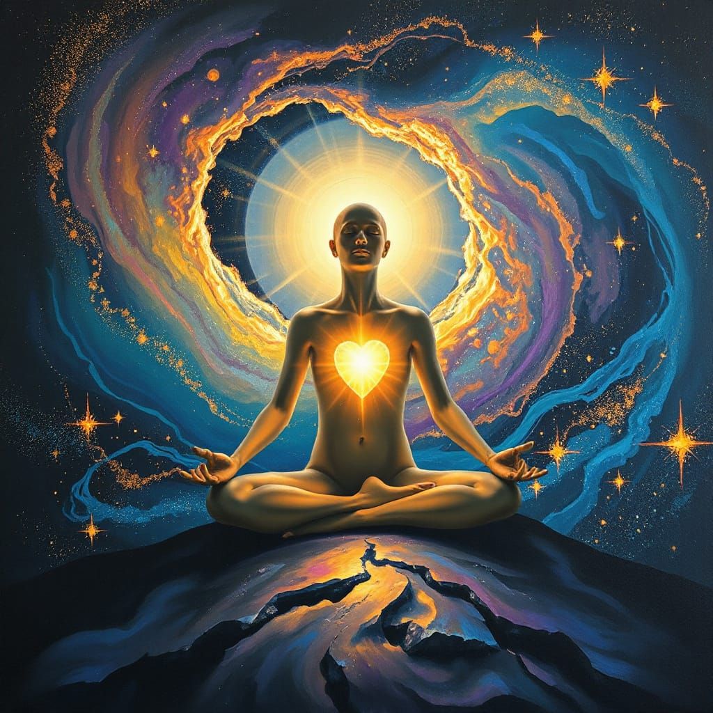 Meditating Figure Connects With Cosmic Eternity