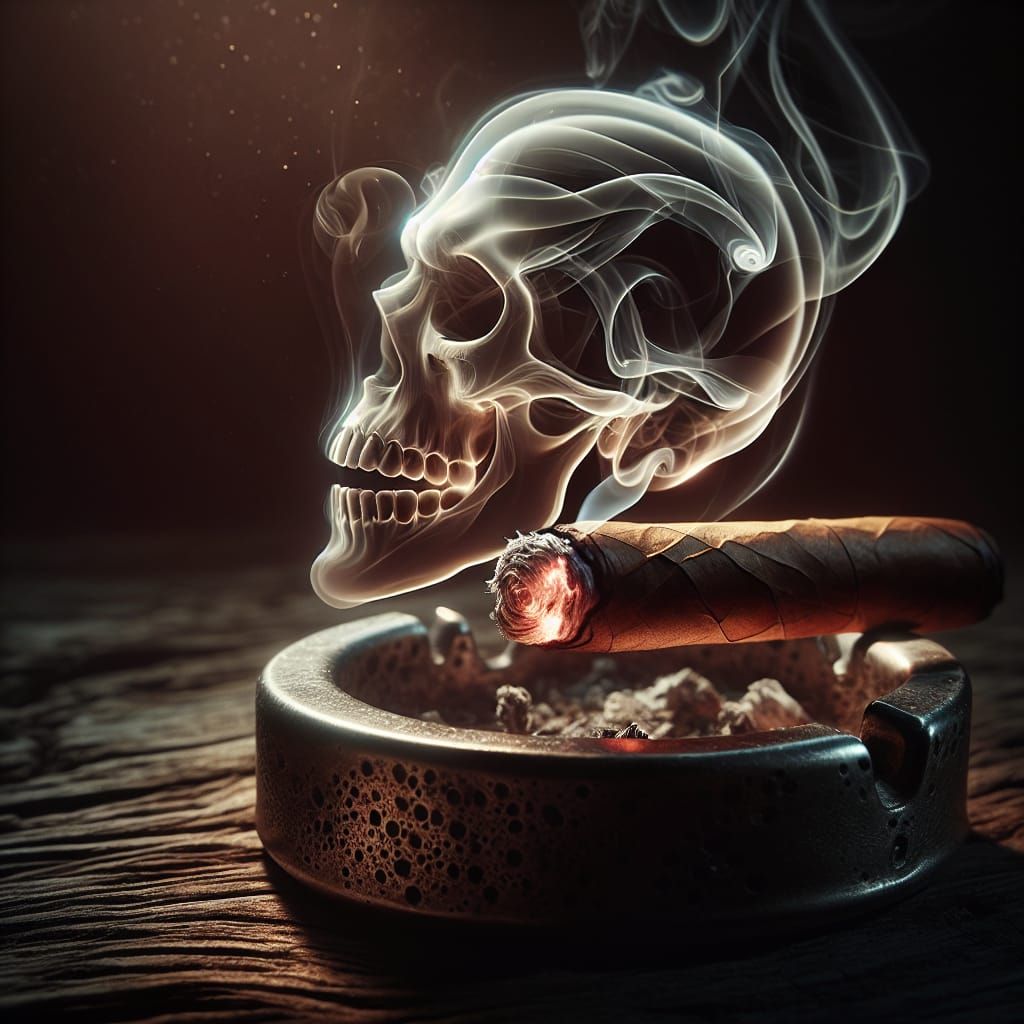 Ethereal Cigar Smoke Takes Shape as a Human Skull