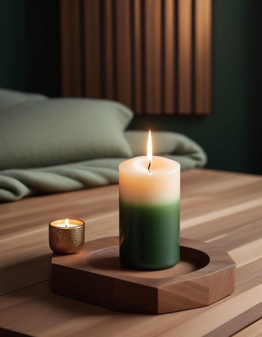 Dark Green Candle in Cosy Minimalist Room