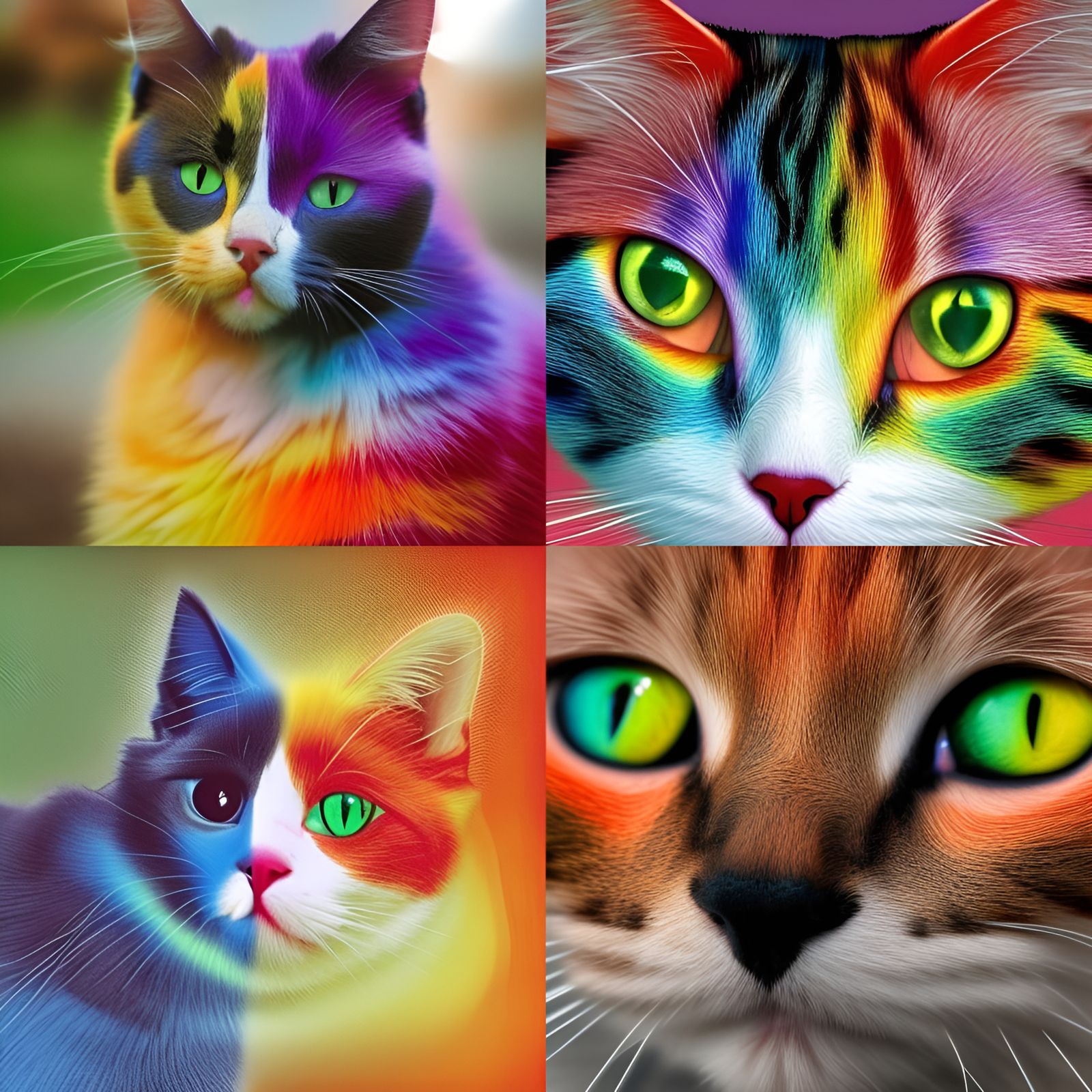 Rainbow Colored Cat Portrait