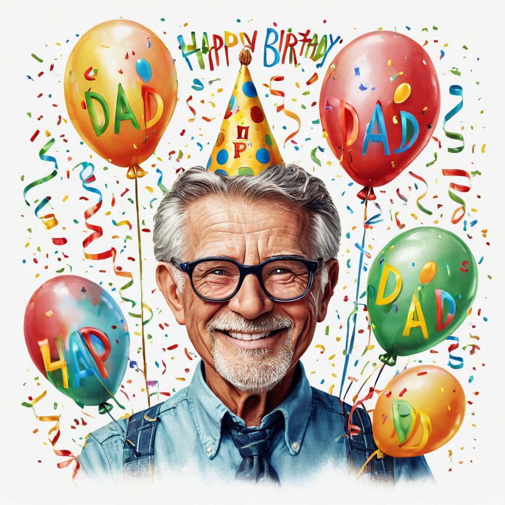 A Happy Birthday hyperrealistic greeting saying Happy Birthday Dad