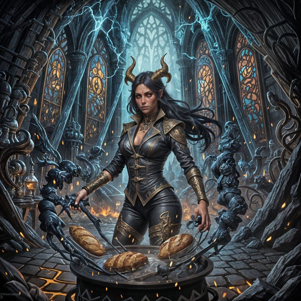 Epic Demon Alchemist Mixing Magic and Bread