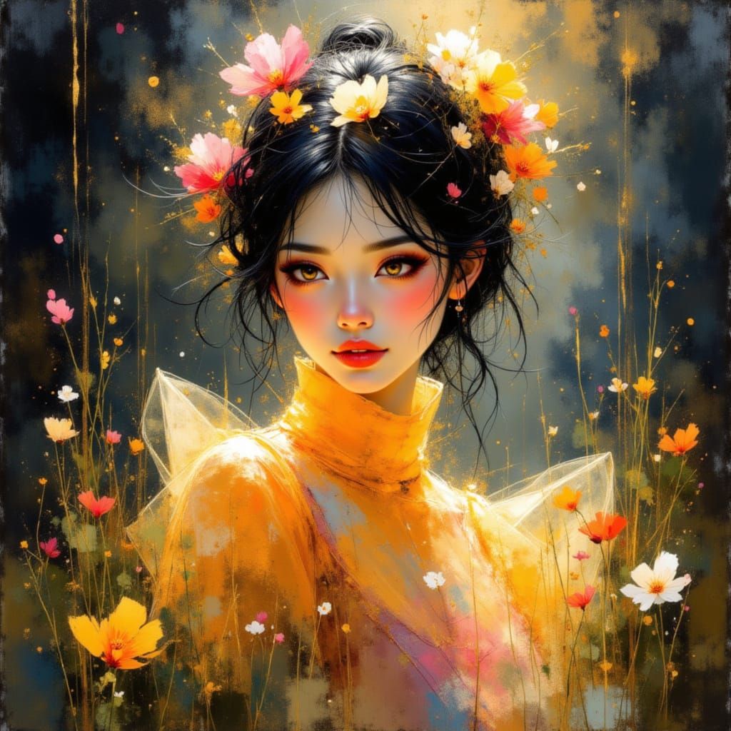 Ethereal Soul Blooms Amidst Shimmering Raindrops